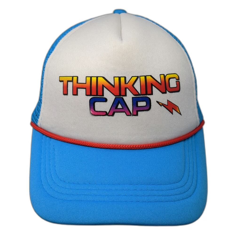 Trucker Hat Blue One Size Thinking Cap Mesh Foam Rope Retro 80s Lightning Bolt